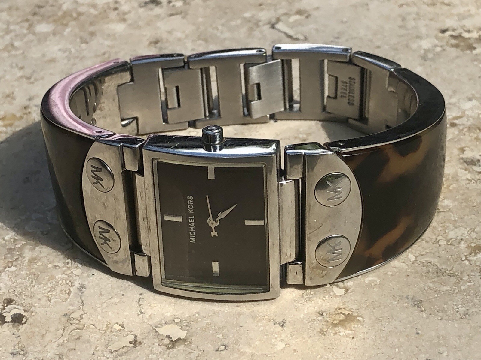 🍂✨🤎RETIRED Michael Kors Tortoise Shell STATEMENT Bracelet CUFF DESIGNER Watch