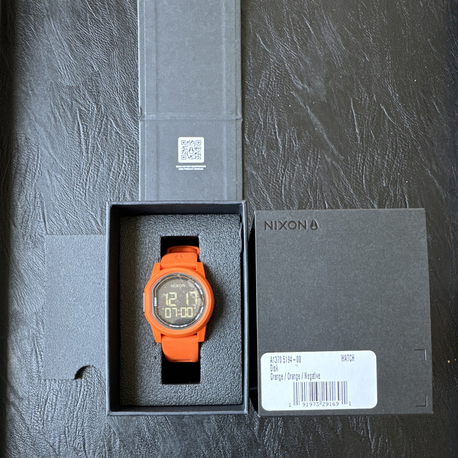 Nixon Disk Digital Quartz Watch 100m Orange Rubber Strap w Box