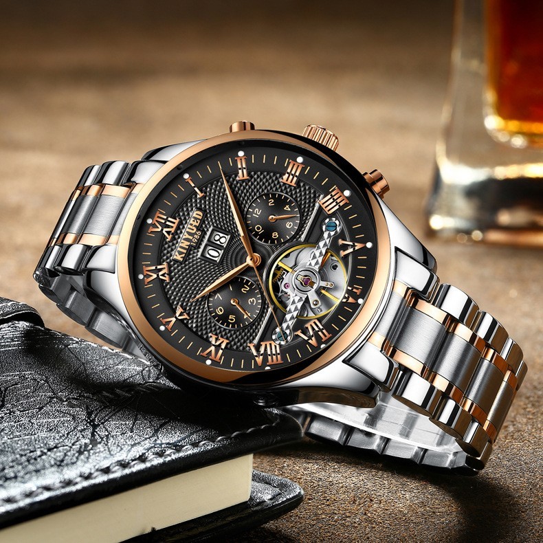 Classic Luxury Men’s Automatic Mechanical Skeleton Watch Tourbillon Dial