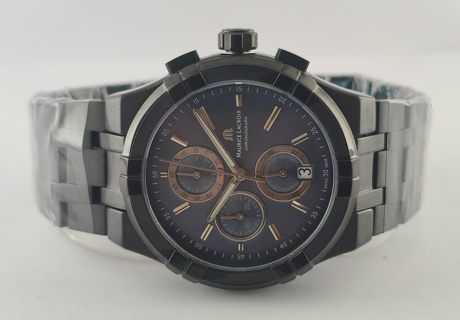 Maurice Lacroix Chronograph Blue Dial “Date” Men Wristwatch “Keep Good Time”
