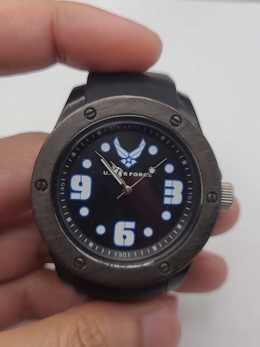U.S. Air Force Men’s Watch Plastic Case Black Silicone Band New Battery Working