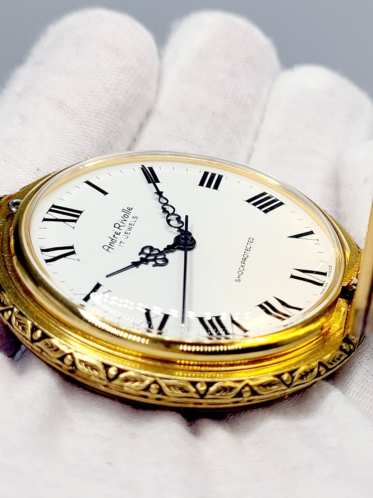 Rare 48mm [MINT] Andre Rivalle Vintage Incabloc Gold Ton Swiss Made Pocket Watch