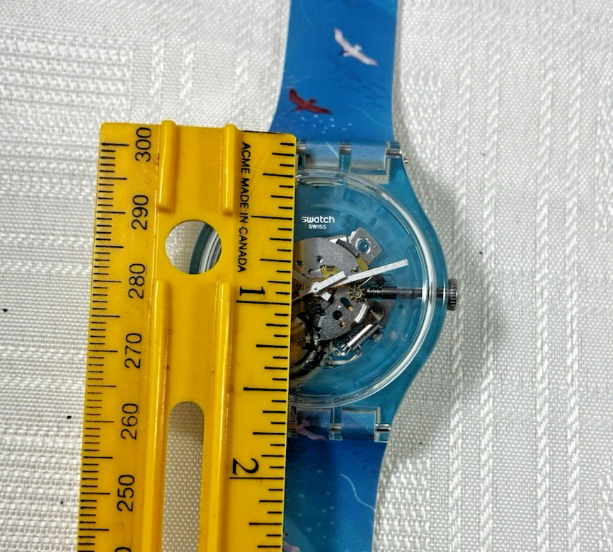 Swatch Automatic Skeleton Dial birds Blue Clear Plastic Wristwatch (not working)
