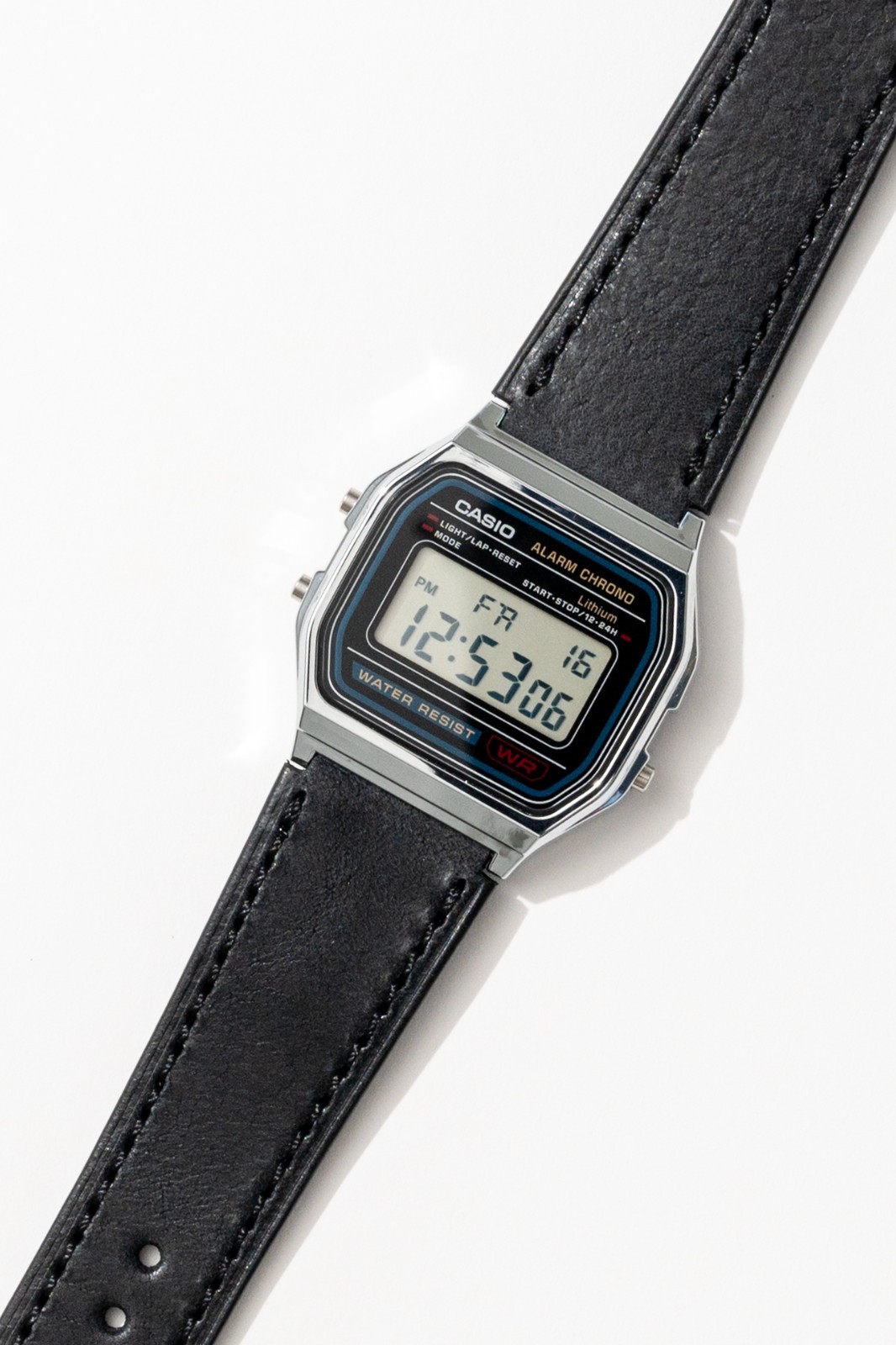 Casio A158 Digital Watch on Black Vario Leather Strap | Dressy Digital Watch