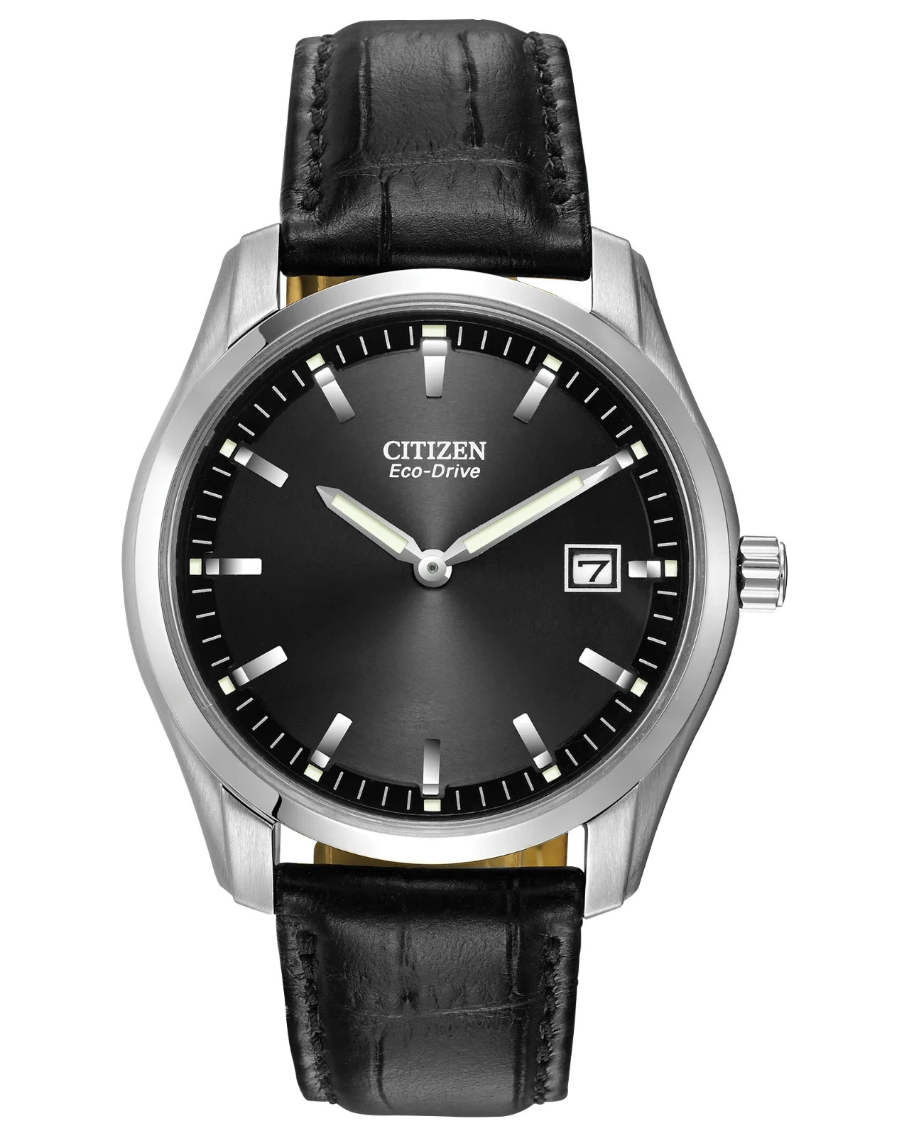 Citizen Men’s Eco Drive Black Dial Black Leather Watch – AU1040-08E NEW