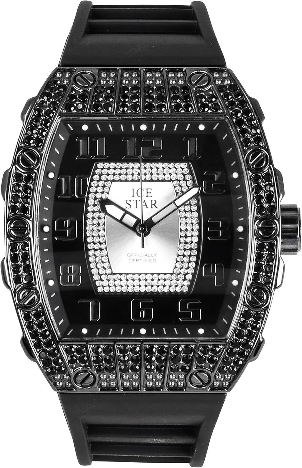 Ice Star Men’s 41mm Iced Out Tonneau Shape Black Band Black Watch
