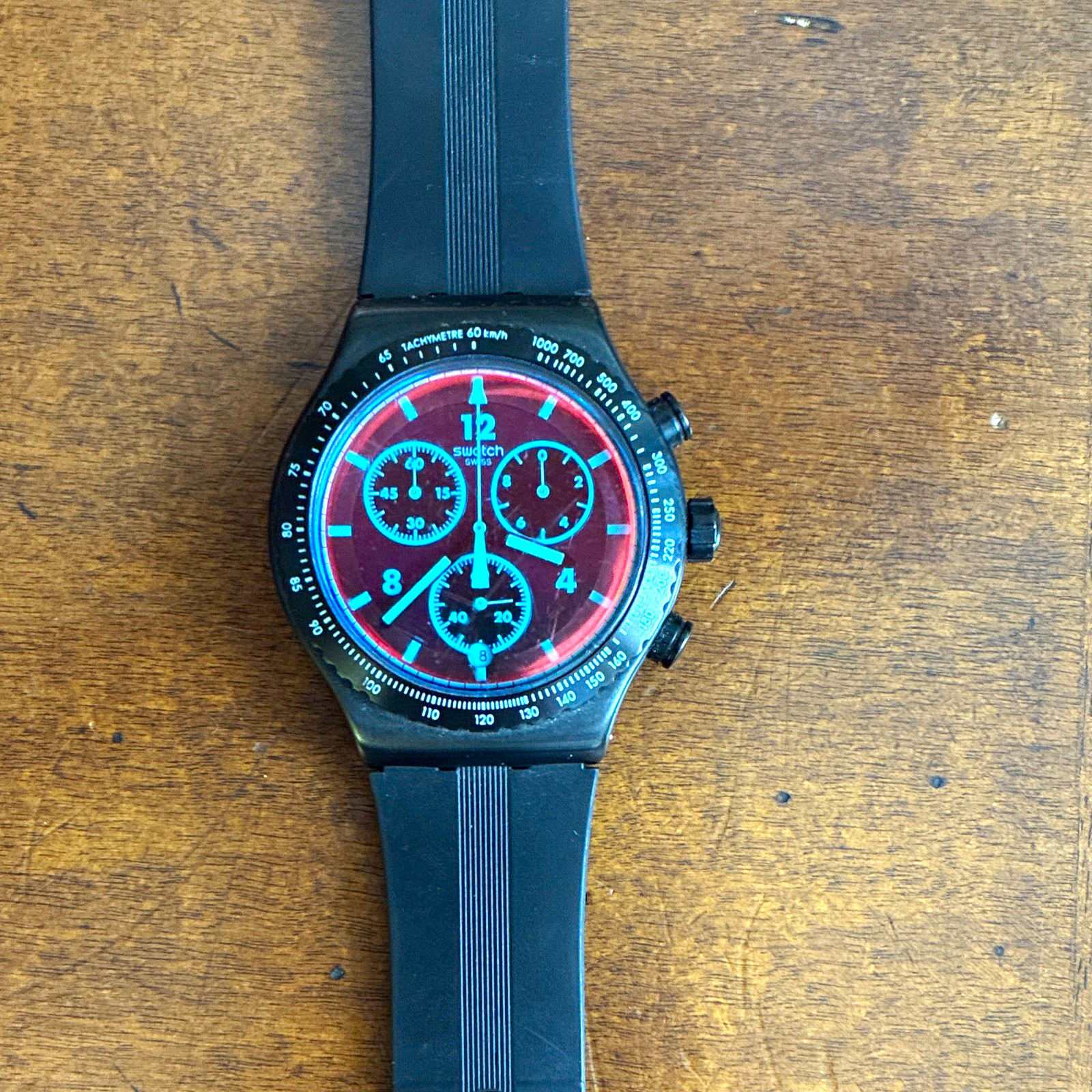 Swatch Swiss Made Chronograph Tachymeter, Crimson Mystique, Rubber Strap Watch