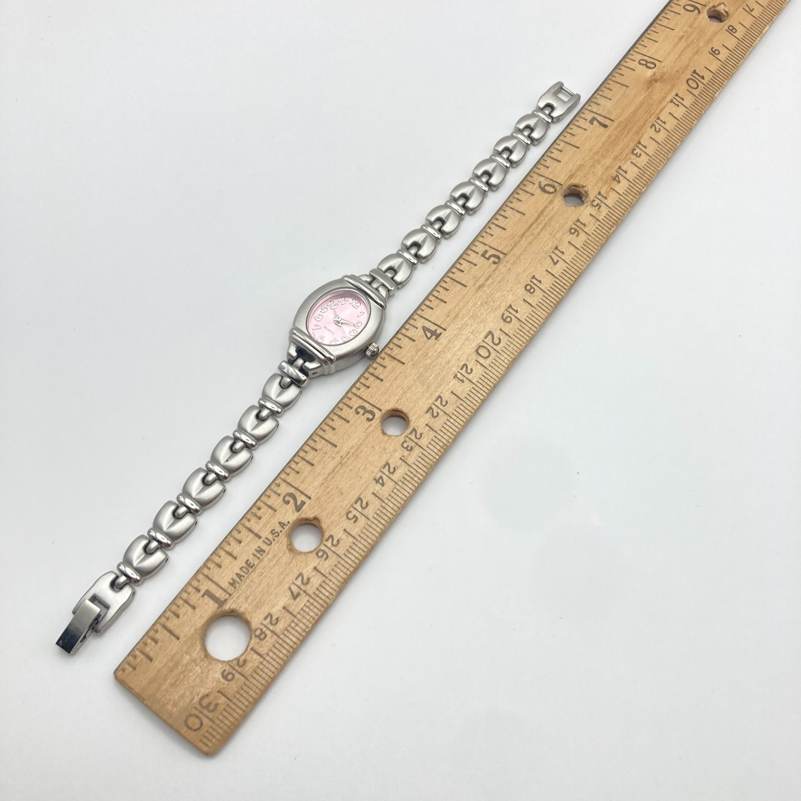 Advance Womens Watch 19mm Silver Tone Matte Pink Dial Oval New Battery 6.75″