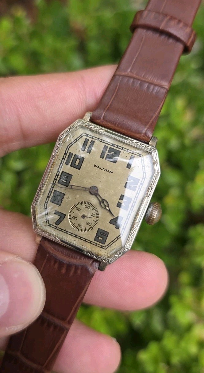 Vintage Antique 1927 Waltham Sapphire 14K WGF 15 Jewels Men’s Art Deco Watch
