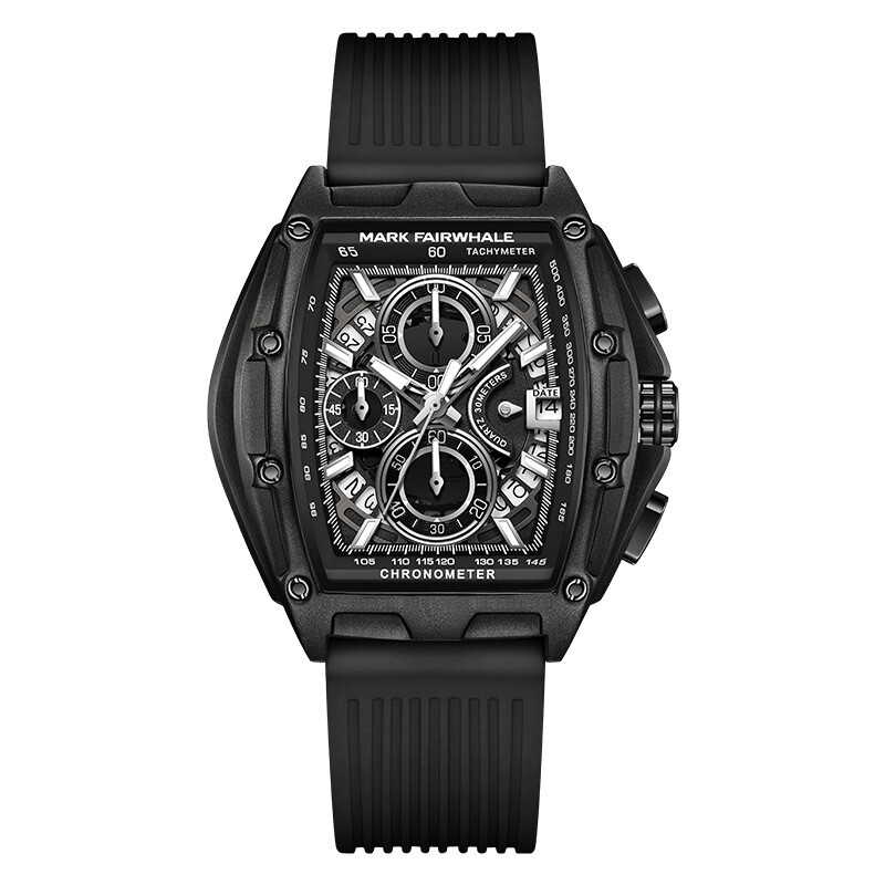 MARK FAIRWHALE Tonneau Multifunction Chronograph Calendar Luminous Quartz Watch
