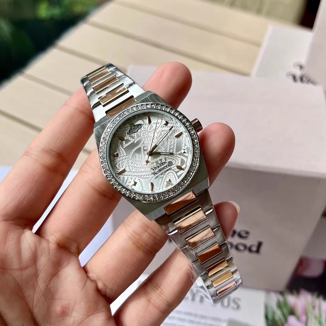 Vivienne Embossed White Dial Diamond Inlaid Watch Quartz Women’s Watch