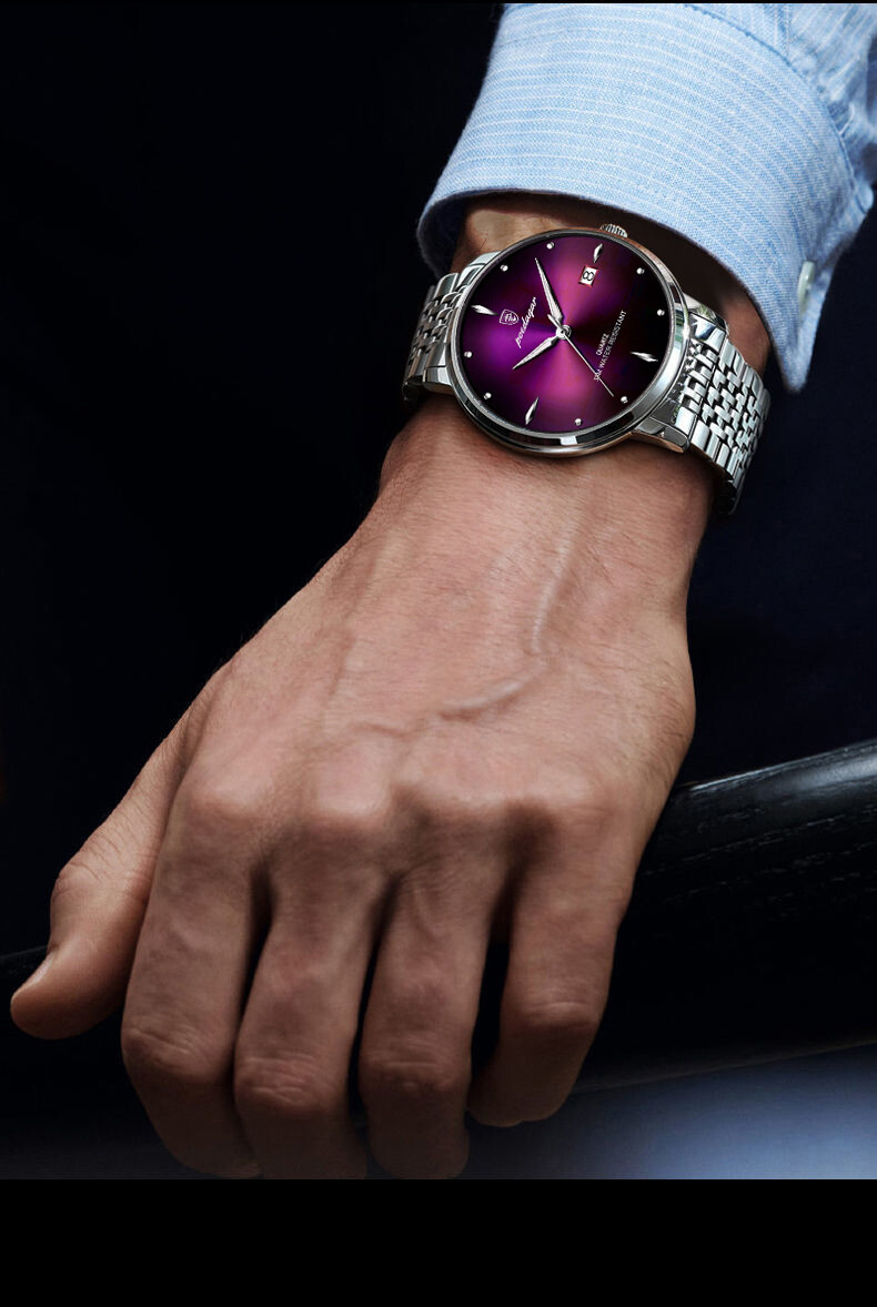 POEDAGAR Luxury Business Men’s Quartz Watch Slim 3Bar Luminous Date Stainless