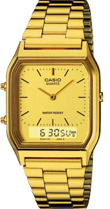 New Casio AQ230GA-9D Men’s Analog Digital Dual Time Gold Tone Metal Band Watch
