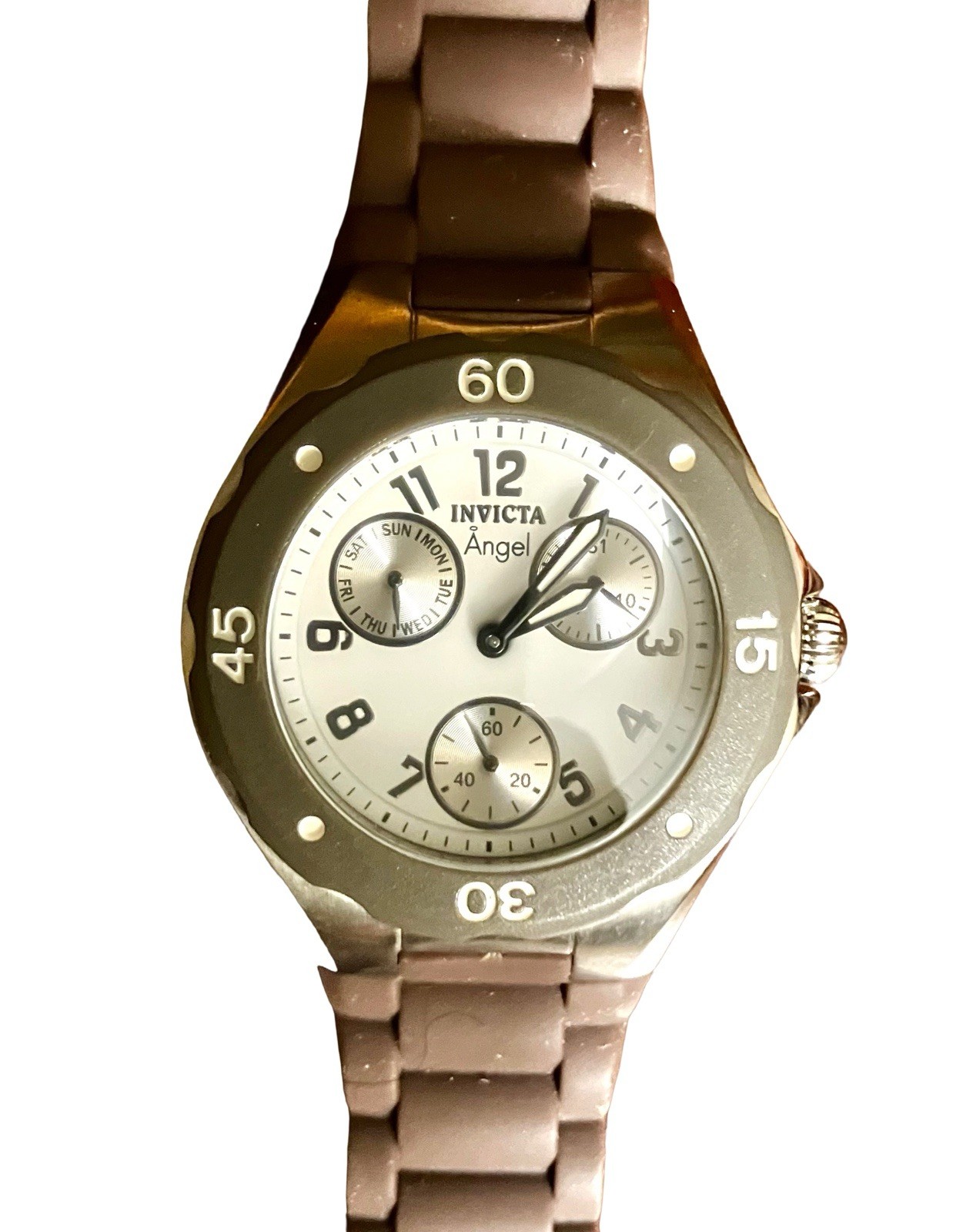 INVICTA ANGEL 0699 TRITNITE Flame Fusion Crystal Day Date Watch Needs Battery