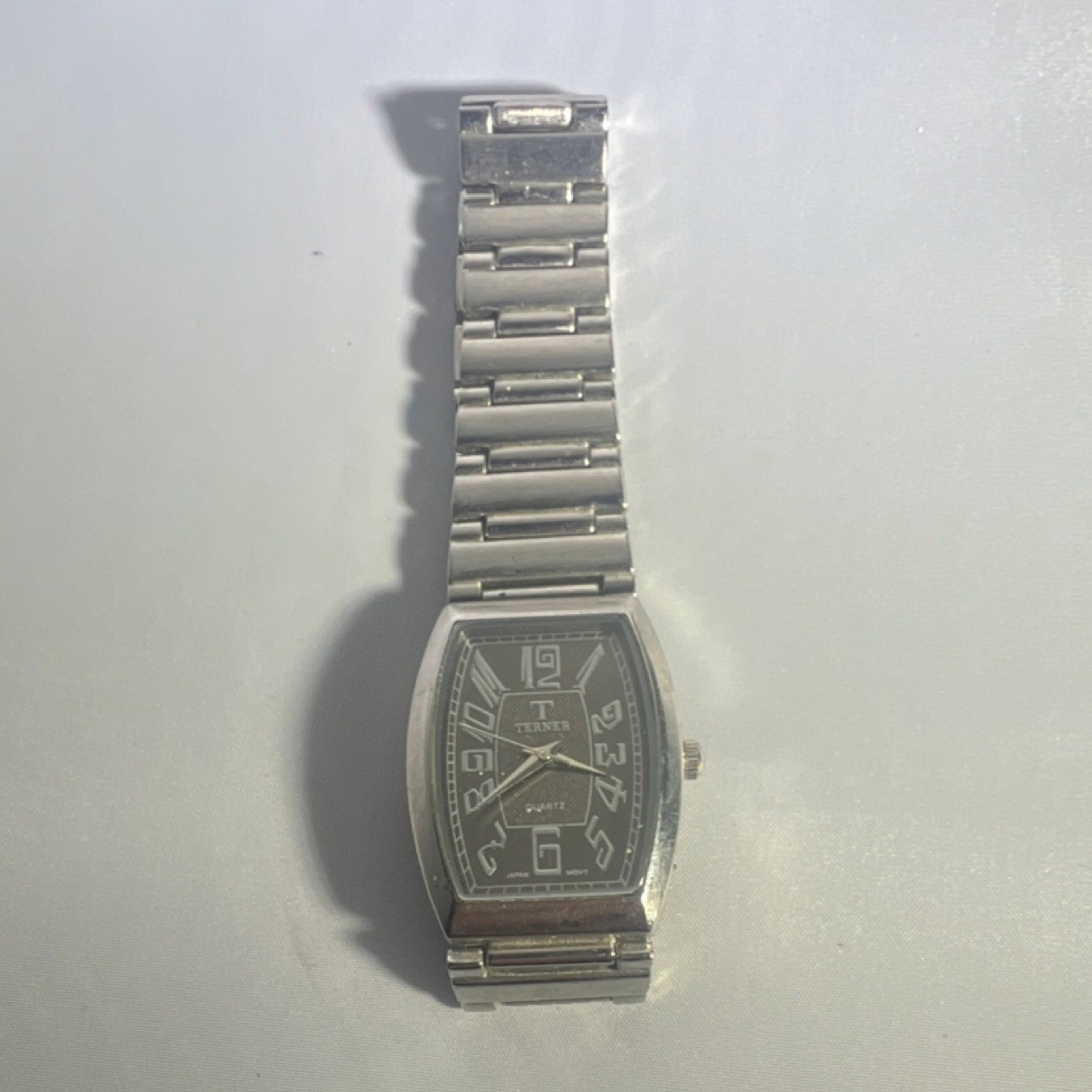 Bijoux Terner Silver Stainless Steel Wristwatch Black Dial Quartz Tonneau Shape