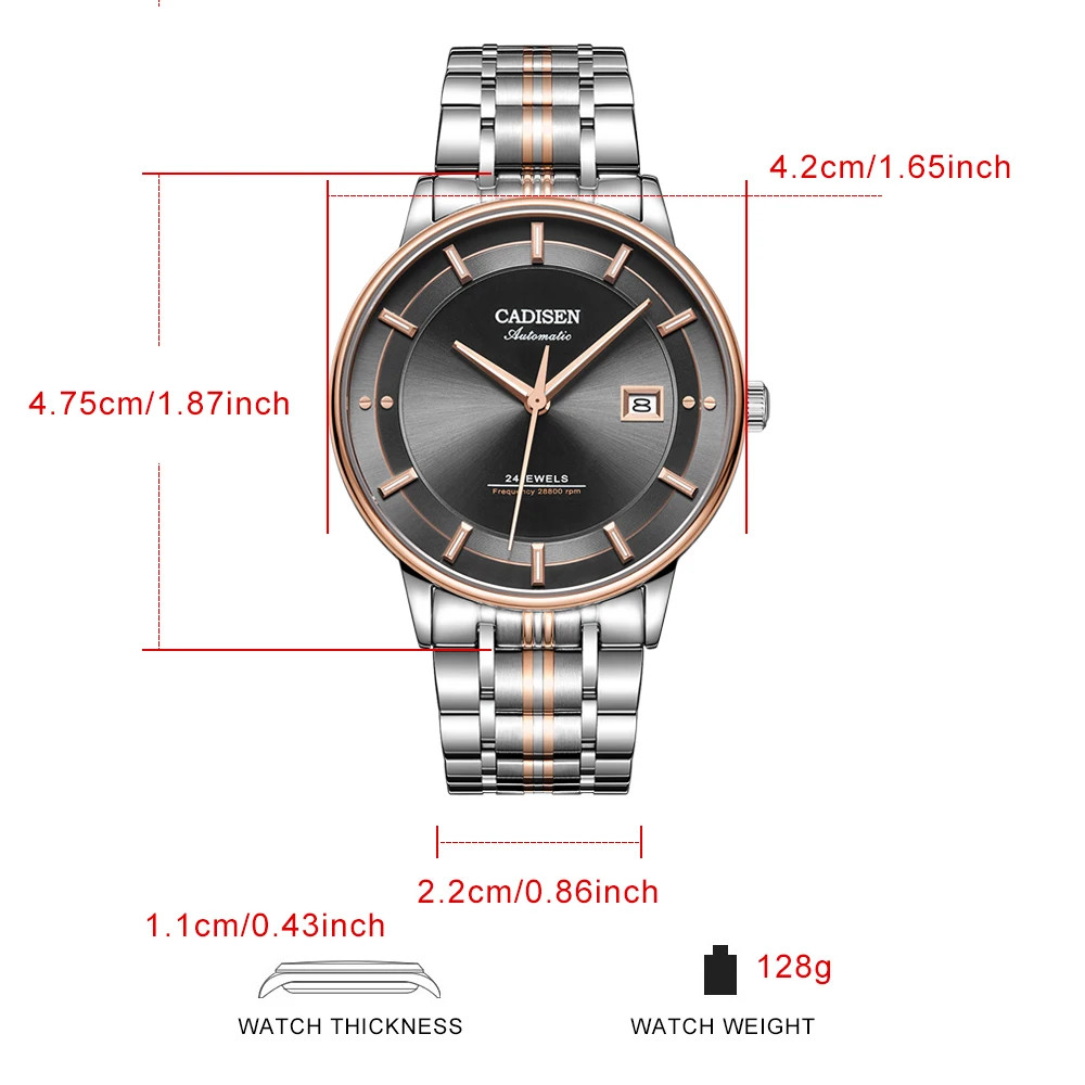 CADISEN Ultra-thin Mechanical Wriswatch Japan MIYOTA 9015 Sapphire Crystal