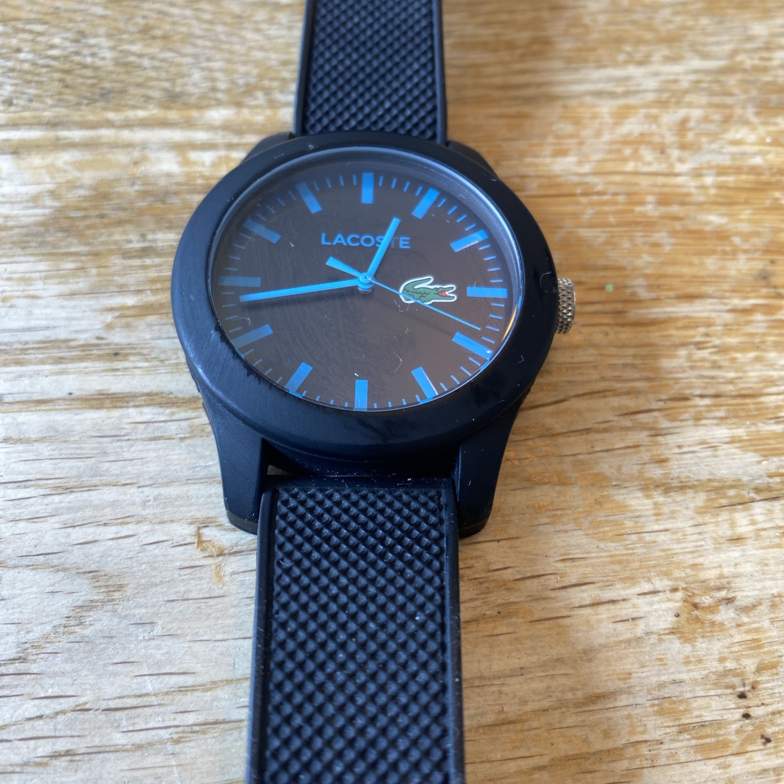 Lacoste Black Blue Dial Quartz Watch LC79.1.47.2788 Rubber Strap Unisex 30m 3ATM