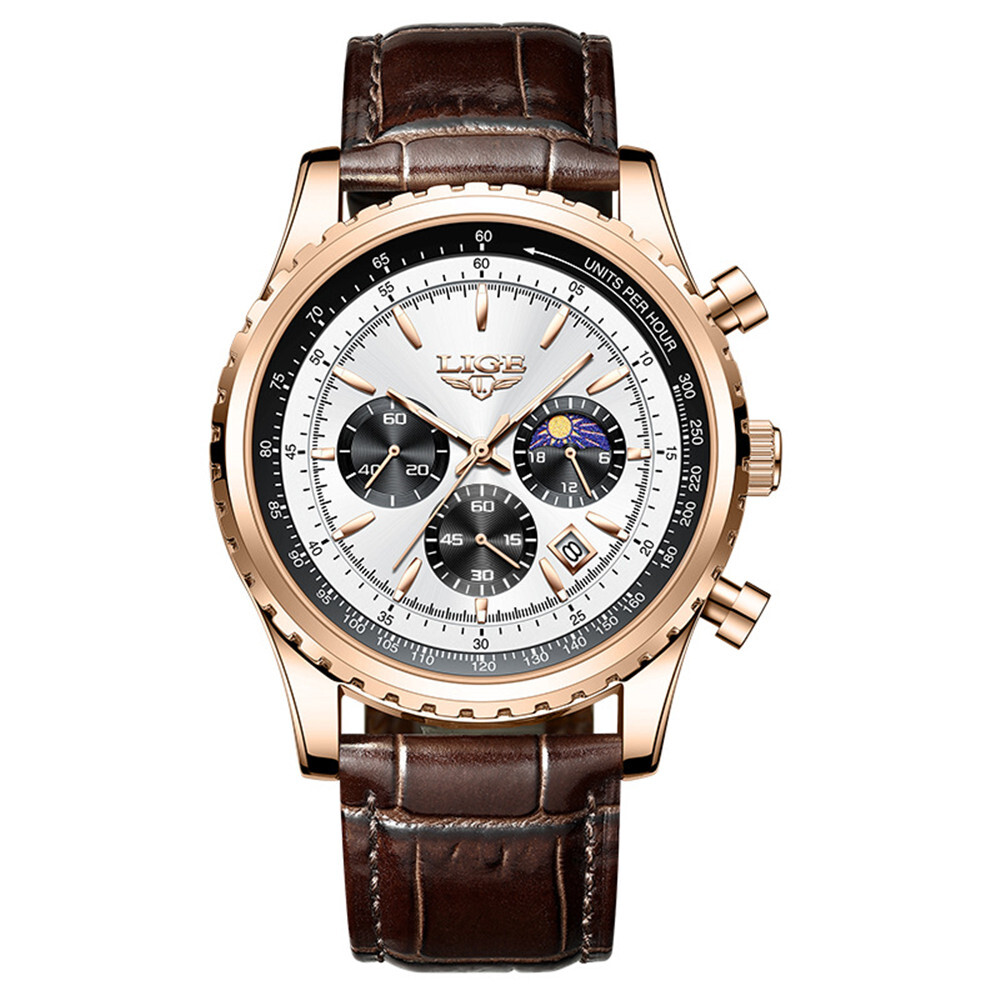 LIGE Men Quartz Watch Top Brand Men Leather Wristwatch Military Sport Watches
