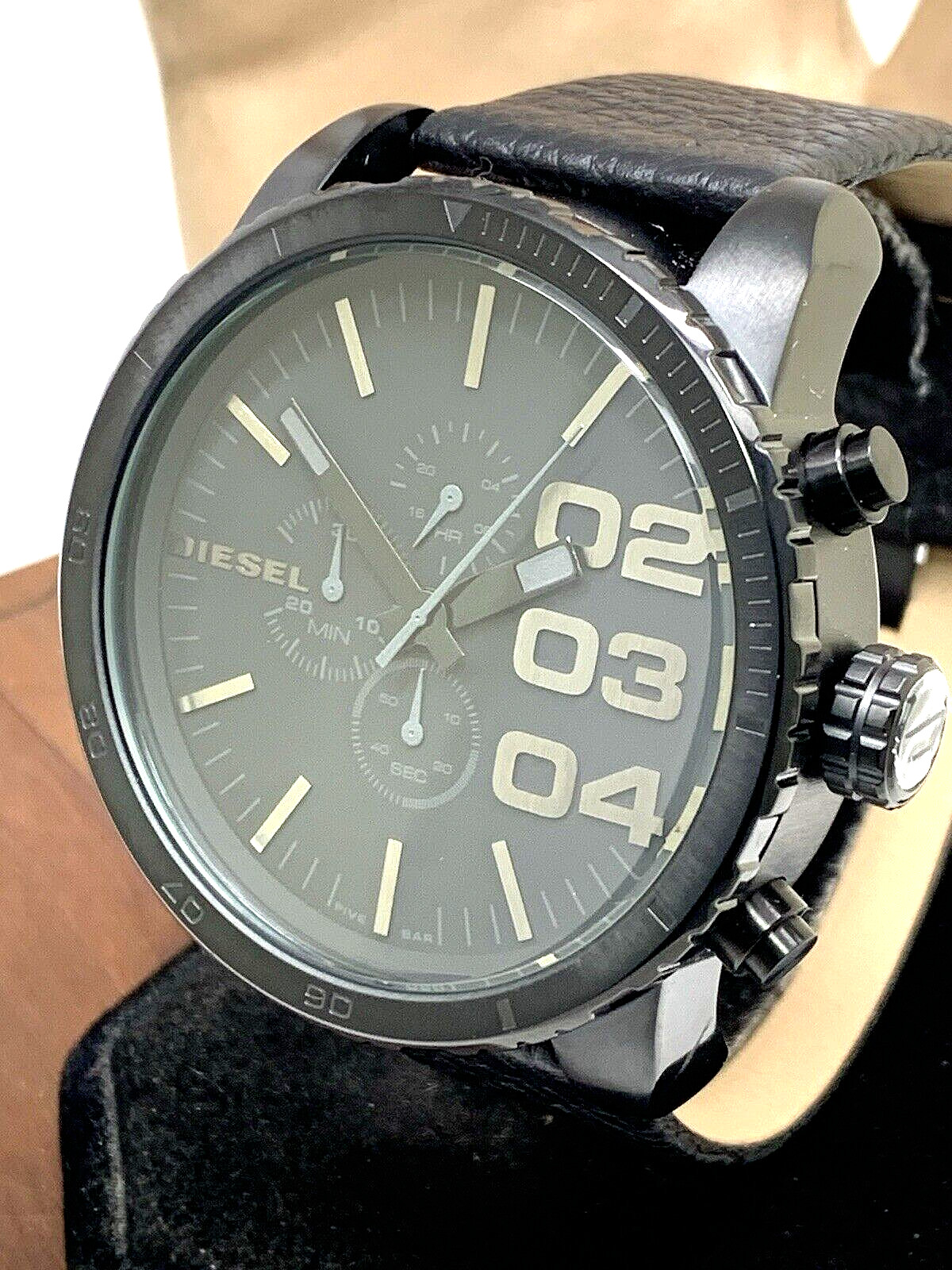 Diesel Men’s Watch DZ4216 Quartz Chronograph Black Dial Leather Band 52mm