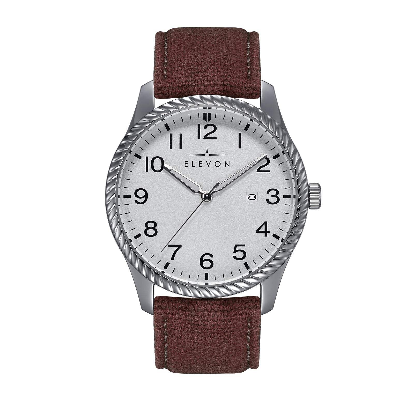 Crosswind Canvas-Overlaid Leather-Band Watch w/ Date Silver/Brown | Silver Dial