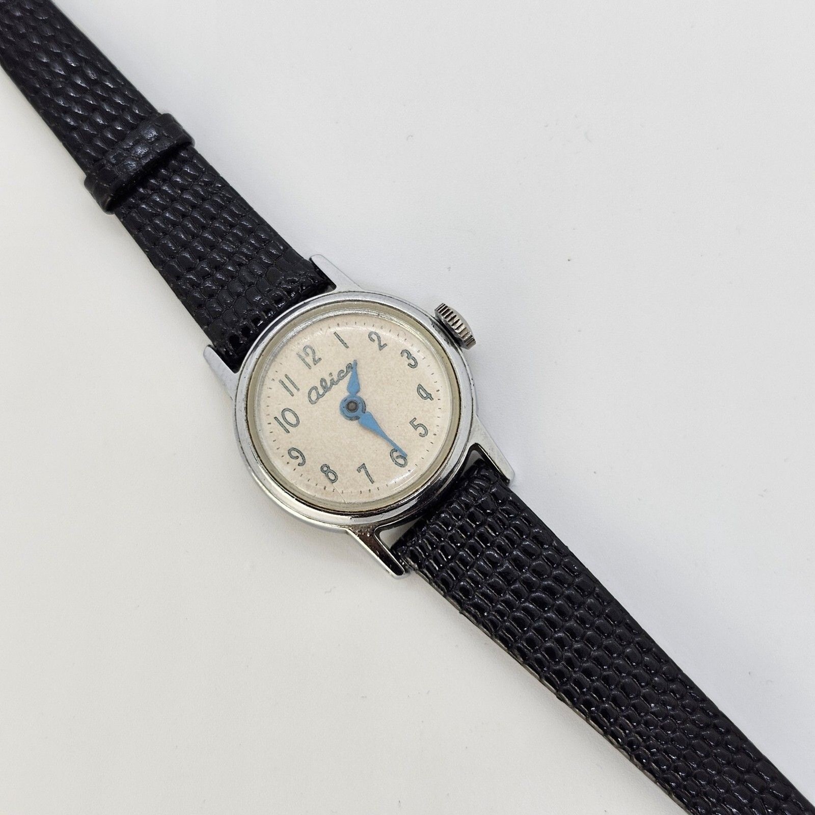 VTG Alice US Time Mechanical Women’s Watch Cream Dial 6.5″ New Black Lizard Calf