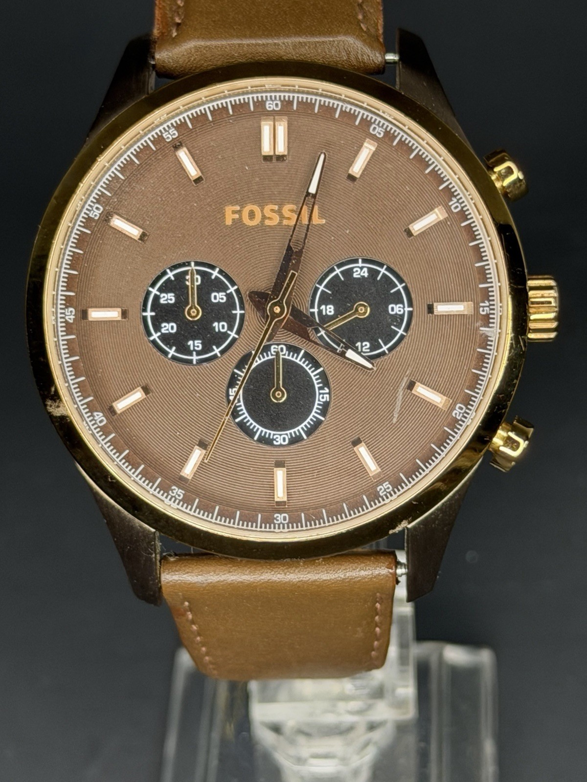 Fossil FS4632 Chrono Bronze Case NEW BATTERY Brown Dial Brown Strap 1058