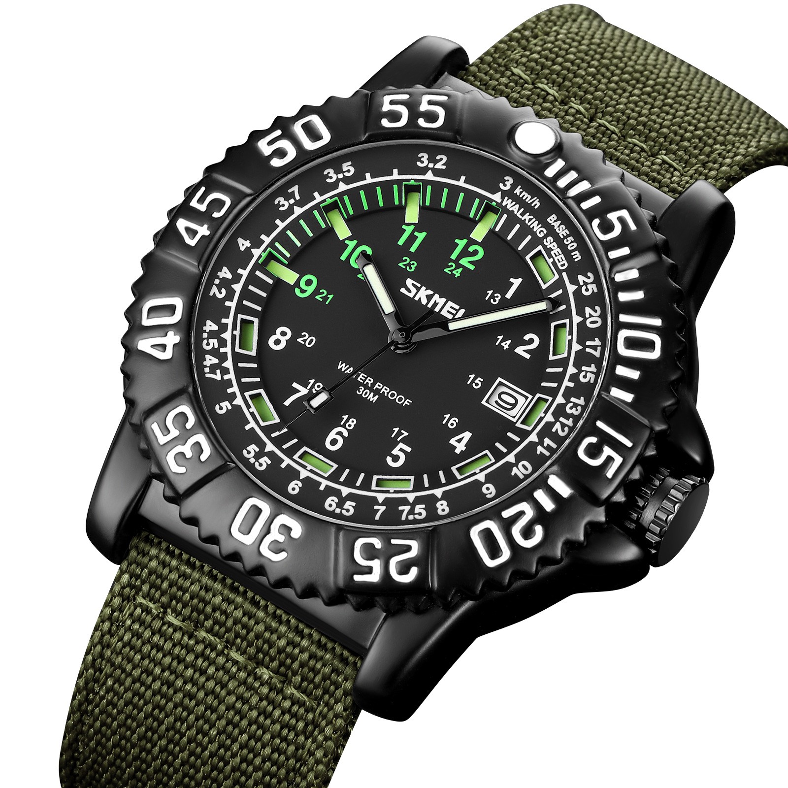 24-Hours Scale Men Military Tactical Nylon Band Sport Wrist Watch Luminous 3ATM