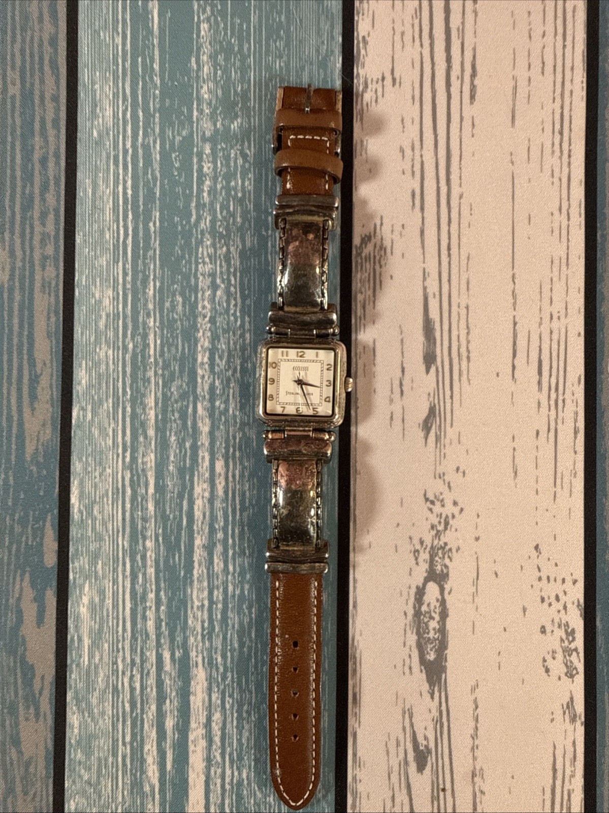 Ecclissi Sterling Silver Watch Genuine Ecclissi Brown Leather Band Womens 22695