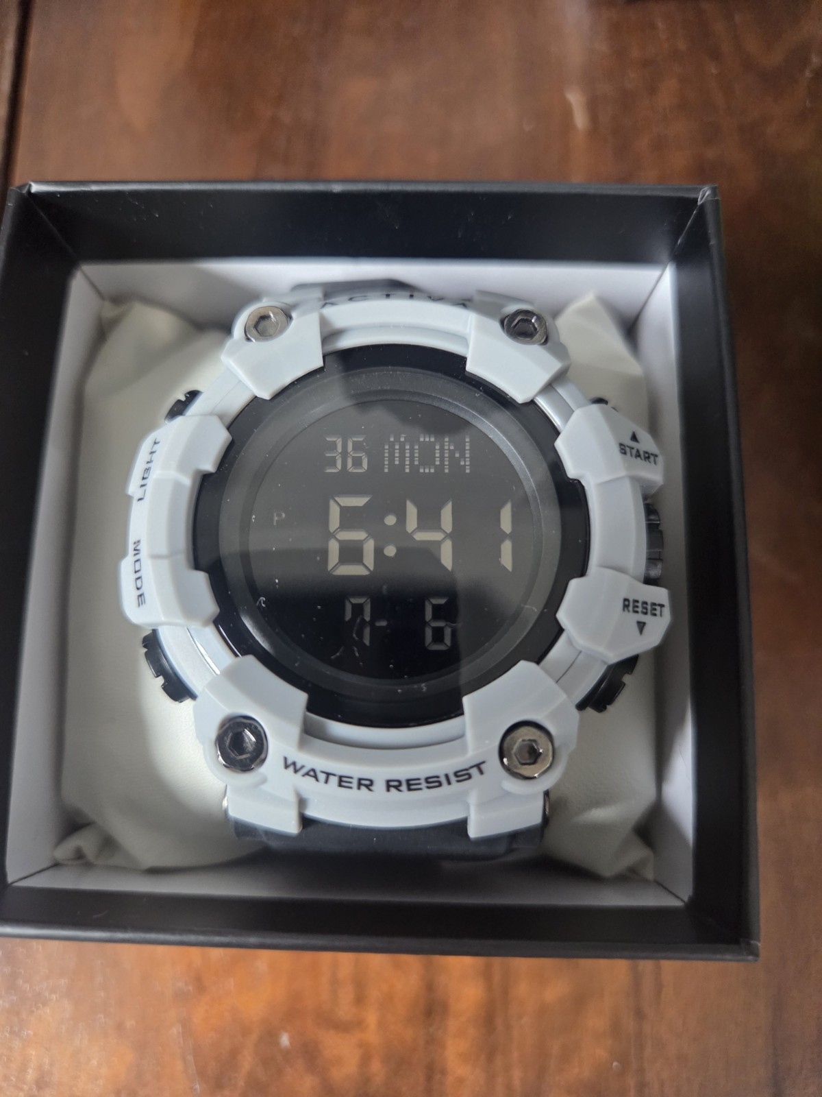 Activa Digital Quartz Sport Wristwatch Black Resin Strap White Case w/ Box