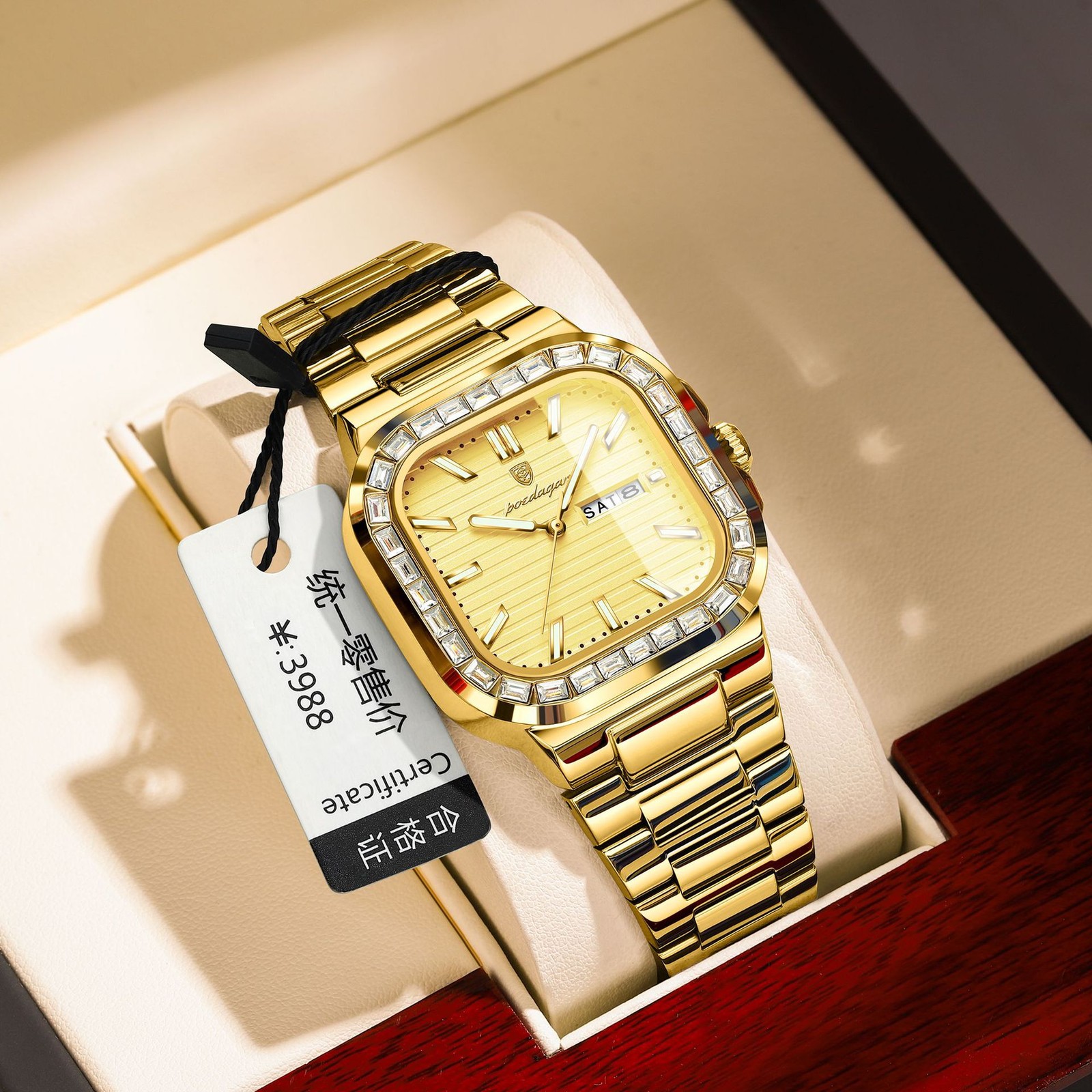 POEDAGAR Men Business Watch Stainless Steel Day Date Luminous Waterproof Quartz