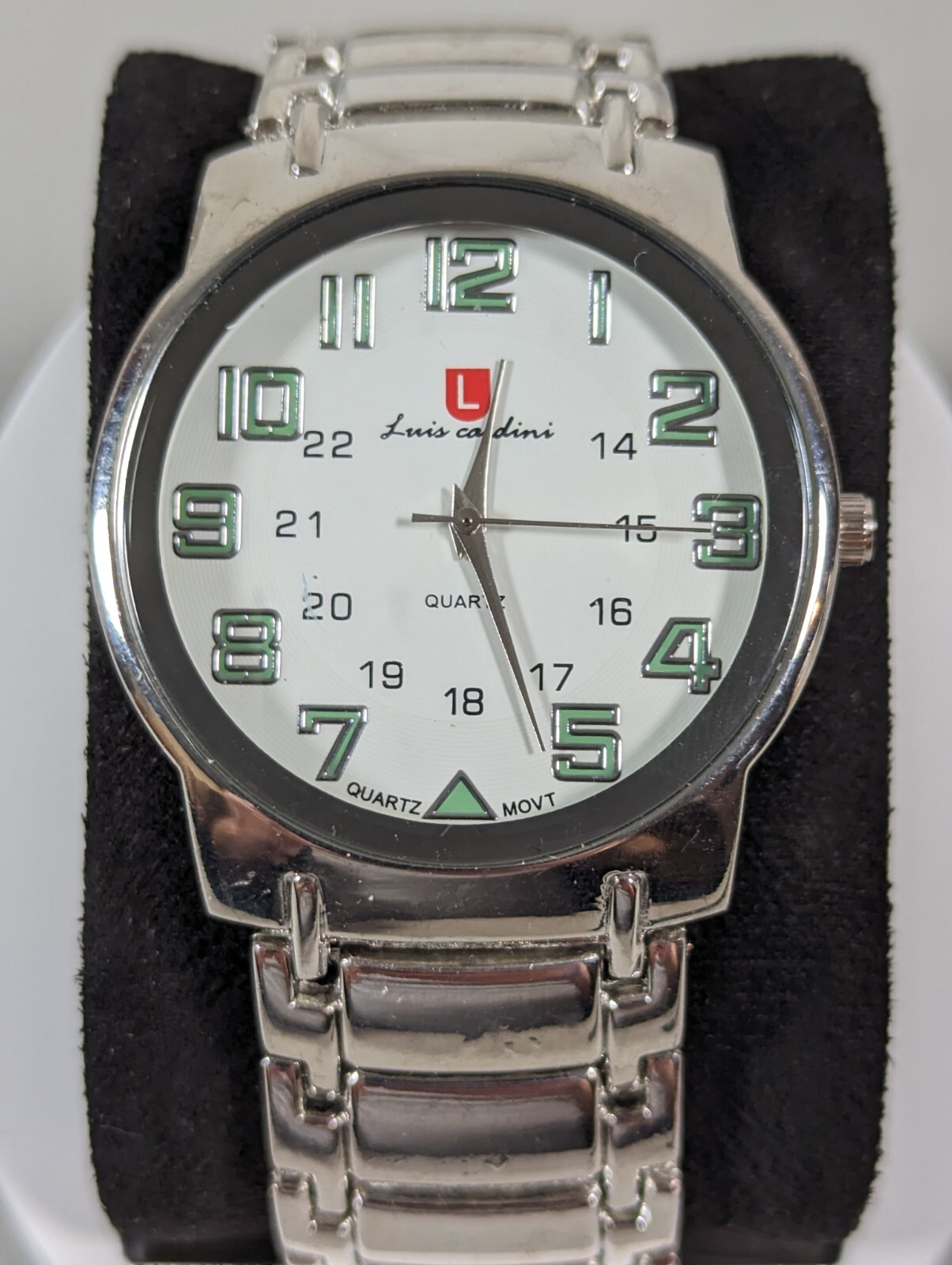 Luis Cardini White Dial Round Silver Tone Case Stainless Steel Band Watch Mens