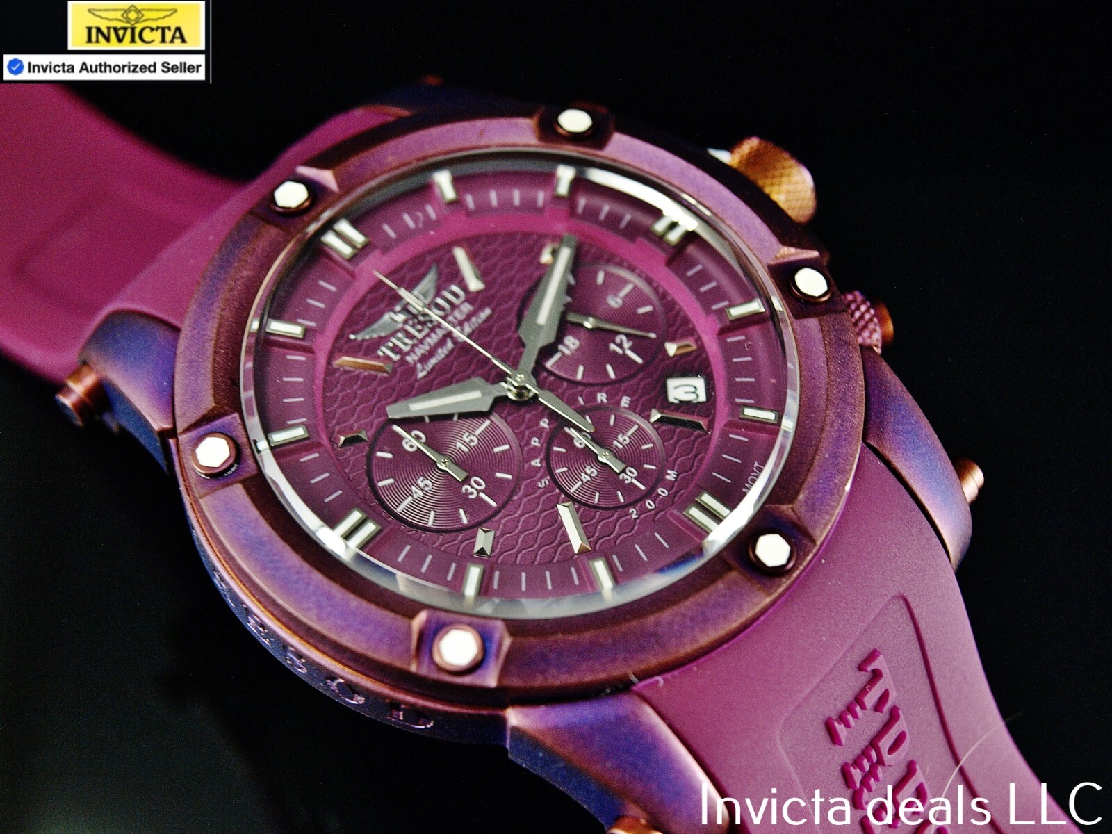 Tresod Men’s NAVMASTER Chrono SANDBLASTED Magenta Tone Sapphire Crystal SS Watch