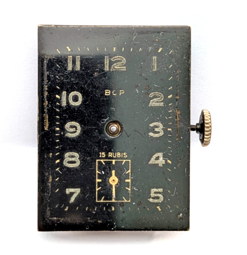 Vintage BOP 15 Jewels Black Dial 20mm Mechanical Watch Movement PARTS or REPAIR