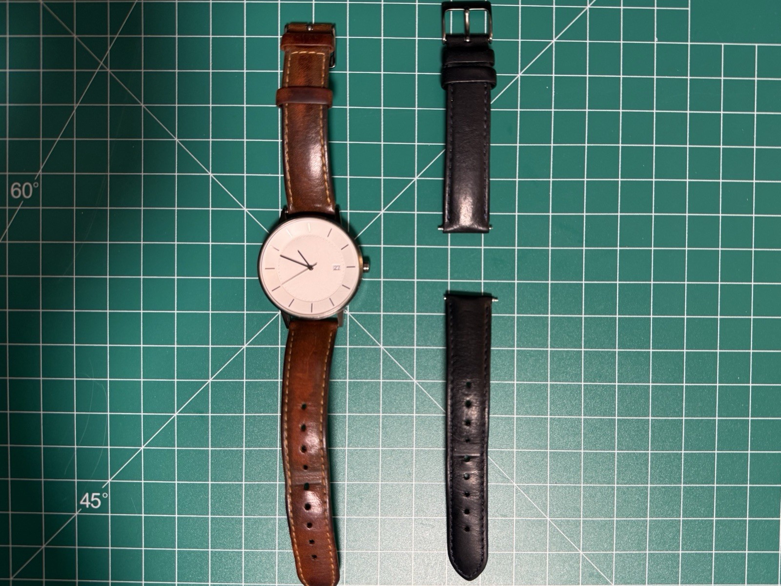 Linjer Analog 38mm Stainless Steel Watch White Dial Date Brown/Blue Straps
