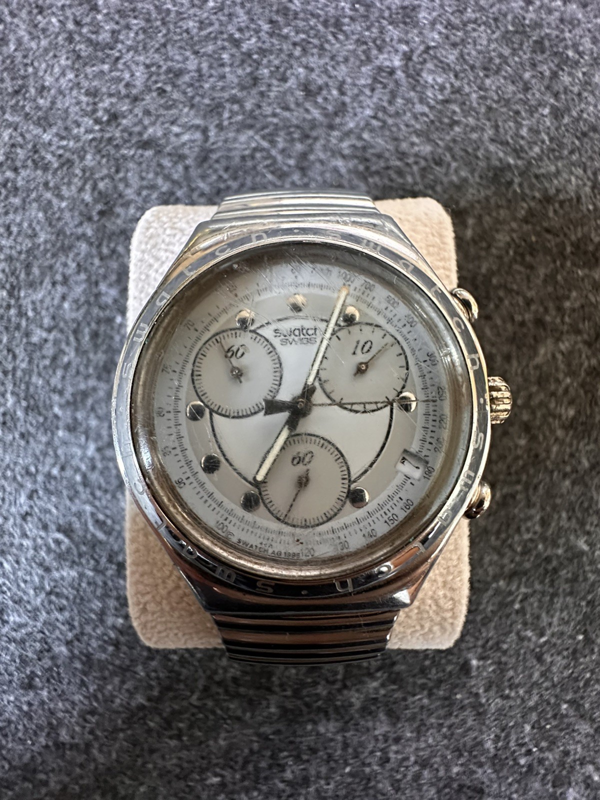 SWATCH AG 1996 IRONY CHRONOGRAPH WATCH WITH STAINLESS STEEL STRAP – VINTAGE FAIR