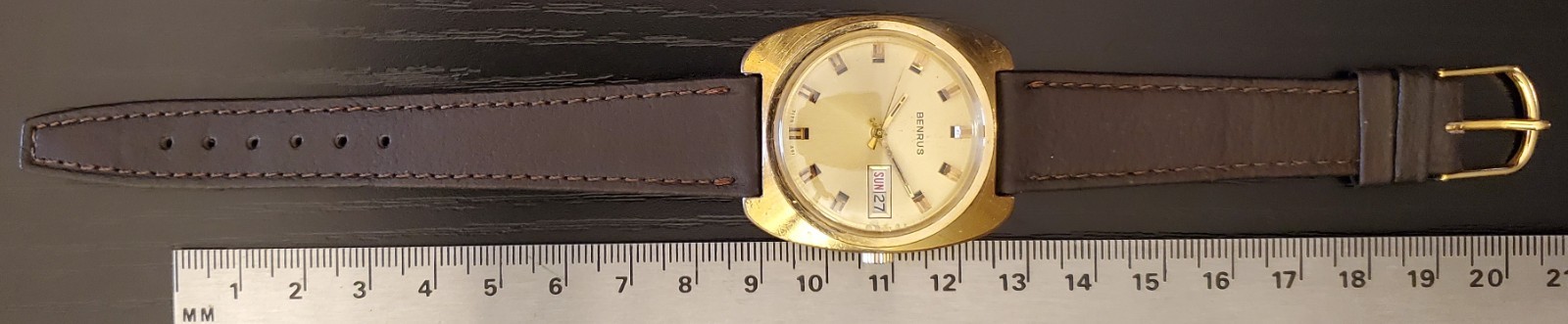 Vintage 1970s Benrus Ref. 3135 361 Gold Plated Manual Wind Watch, Stem Issue