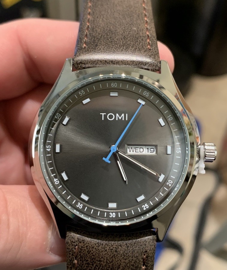 Tomi T030 43mm Quartz Mens Watch Gray Dial Blue Seconds Hand