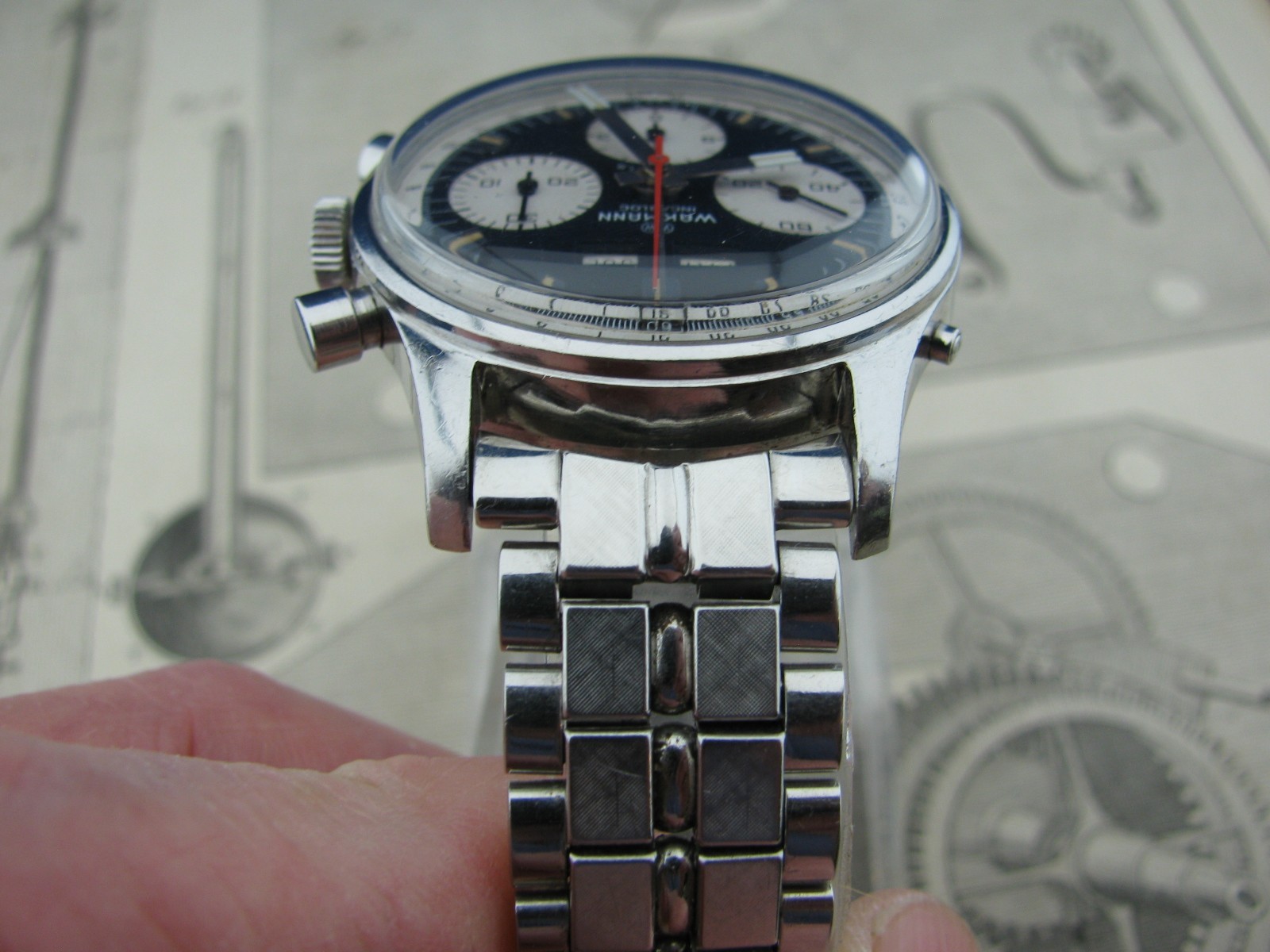 Wakmann Triple Date Calendar Chronograph Reverse Panda Dial Original Unpolished