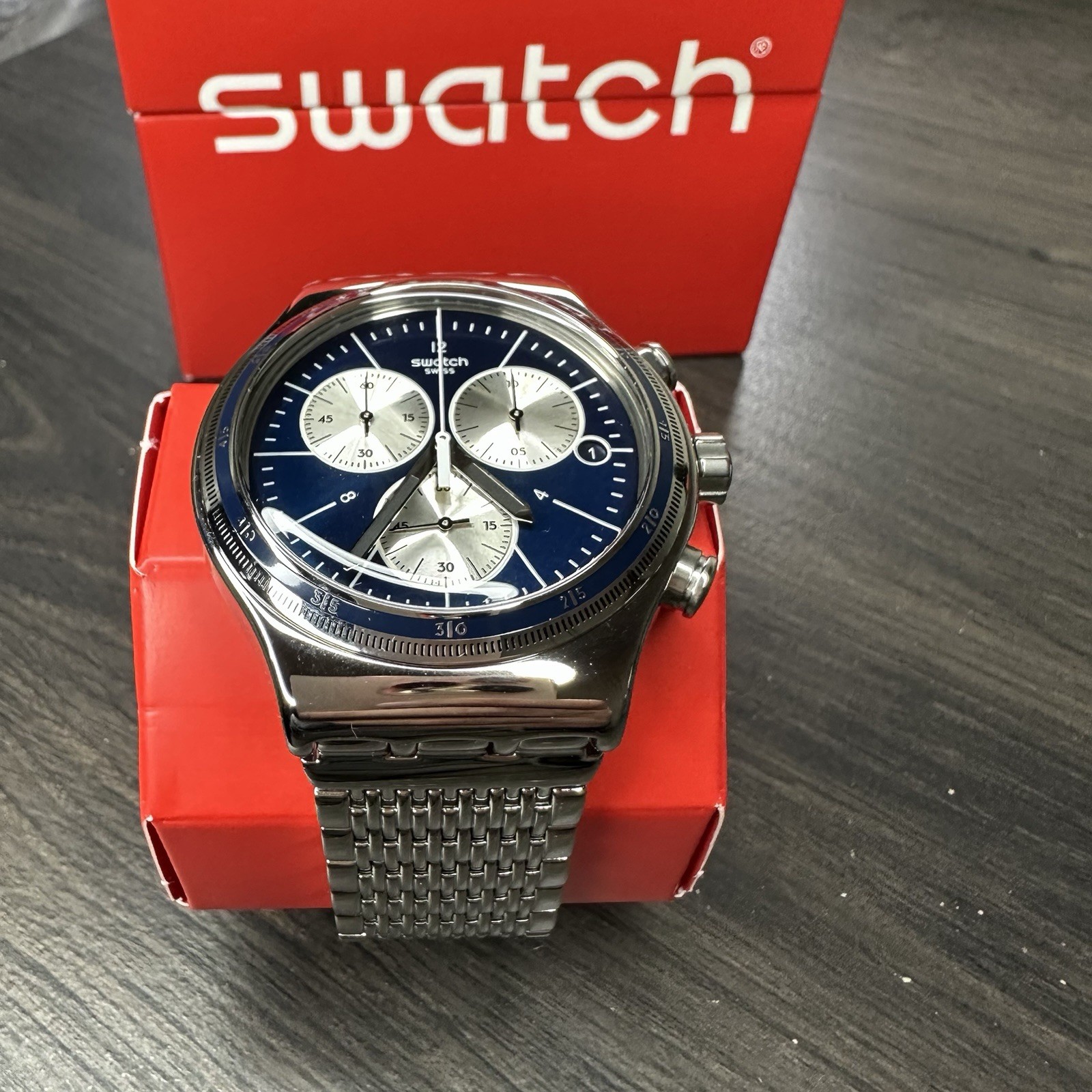 NEW✅LIMITED EDITION✅ Swatch Irony Wales Chronograph Steel Men’s Watch YVS410