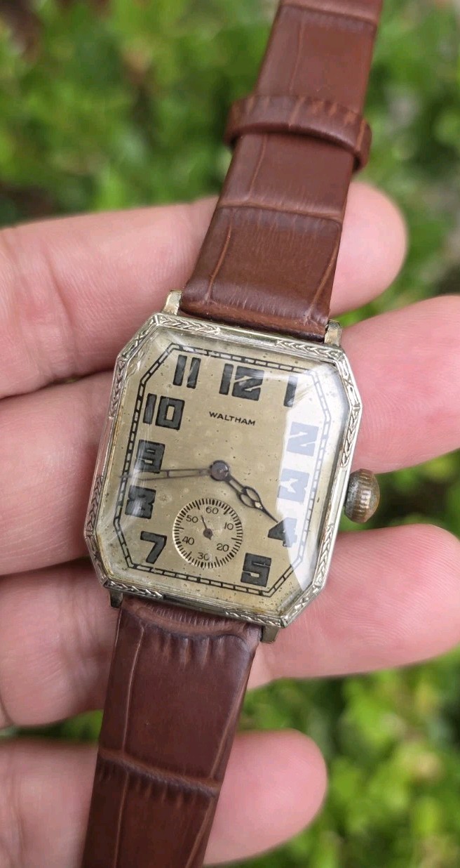 Vintage Antique 1927 Waltham Sapphire 14K WGF 15 Jewels Men’s Art Deco Watch