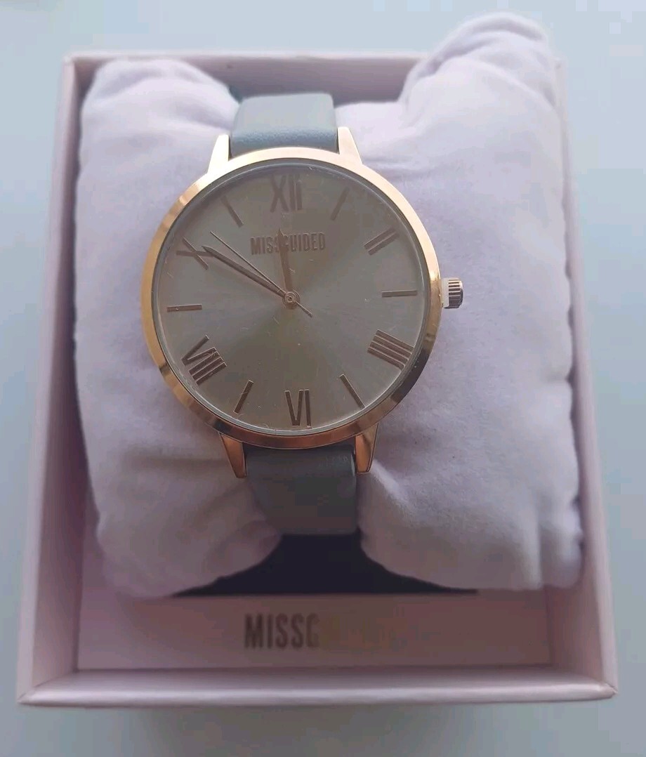 Missguided Ladies Watch Grey Leather Strap Pink Dial MG001ERG Boxed with Tags