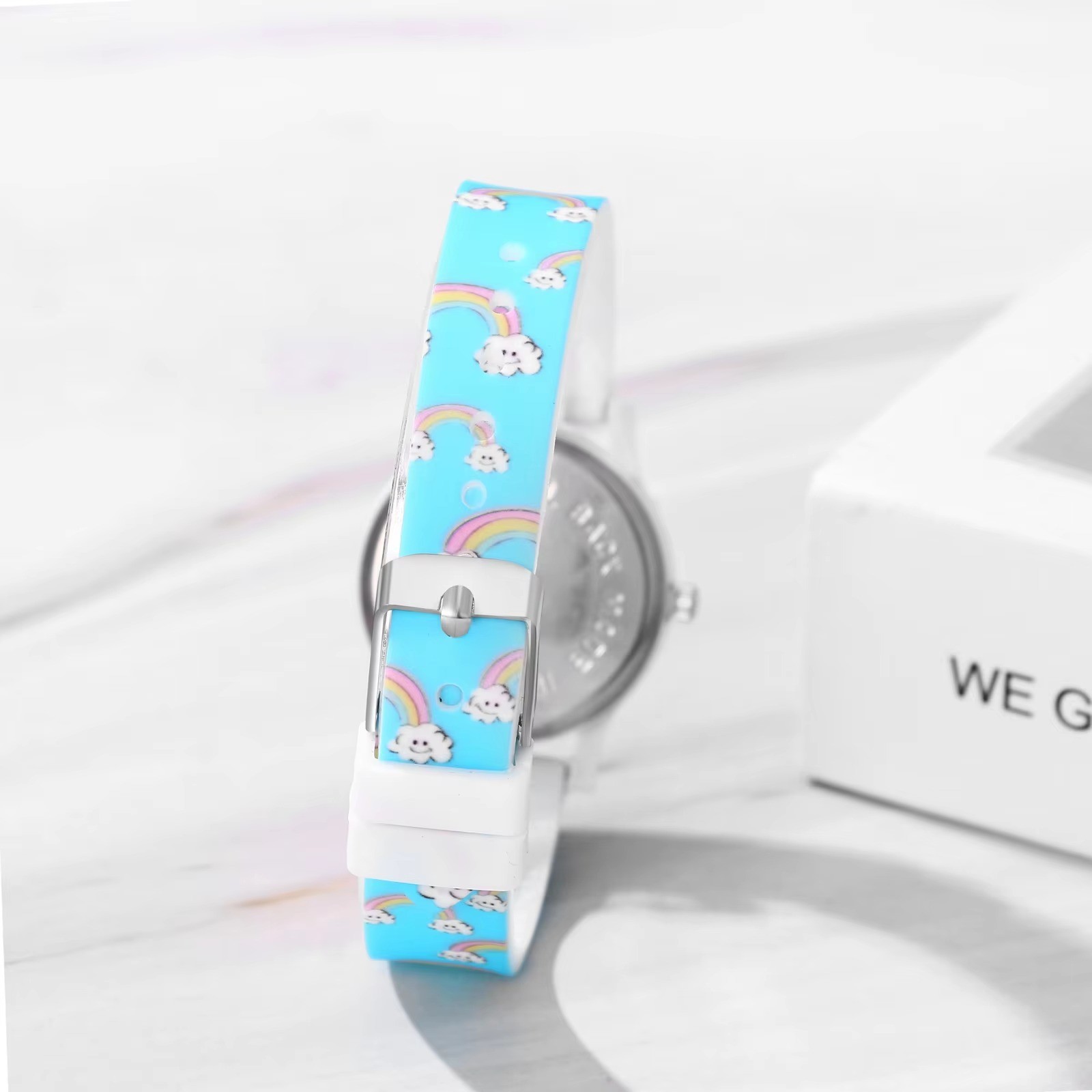 Kids Rainbow Cloud Cute Cartoon Printed Silicone Strap Quartz Watch Boys Girls