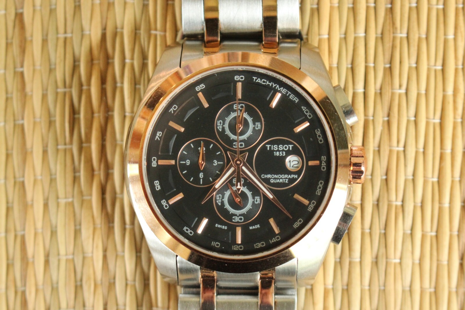 TISSOT T035627A BLACK DATE DIAL CHRONOGRAPH DEPLOYMENT SSRG 2-TONE WATCH BOX SET