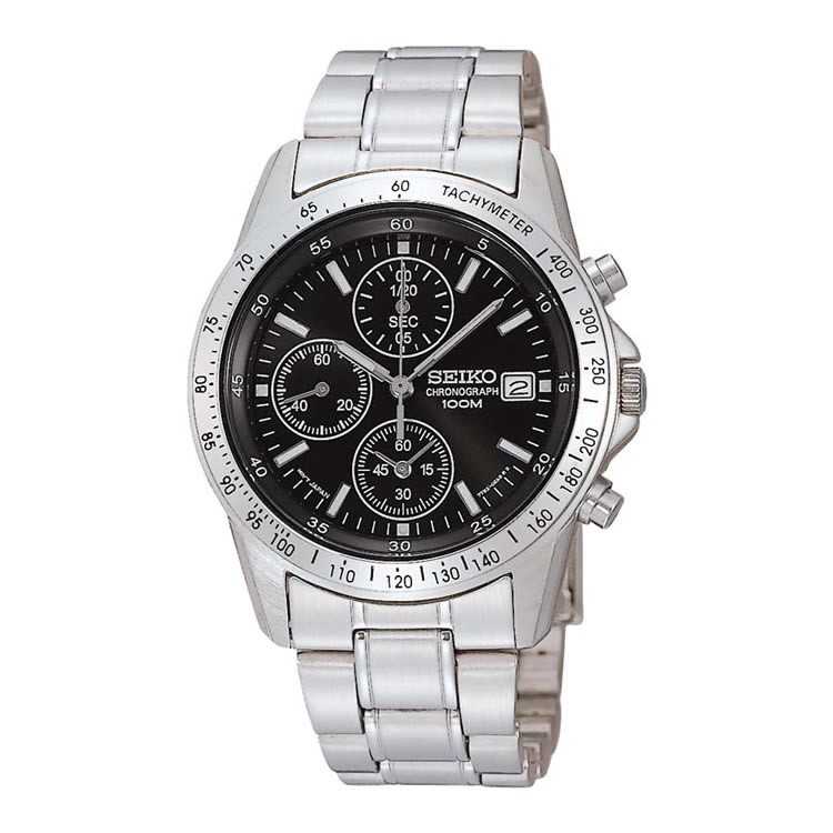 SEIKO Chronograph SND367PC Black Silver Men’s Watch in Box Japan SND367P1 SND367
