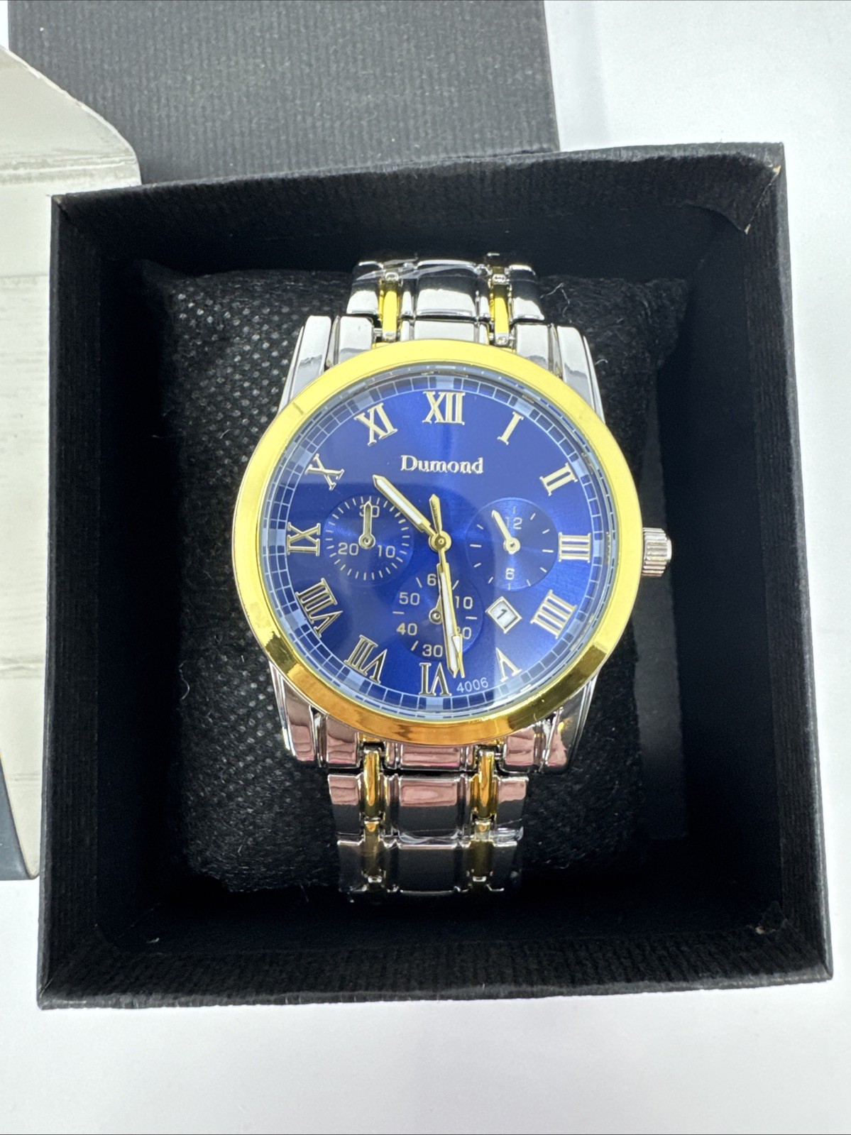 Dumond Men’s Two-Tone Stainless Steel Watch, Blue Dial with Gift Box Brand New