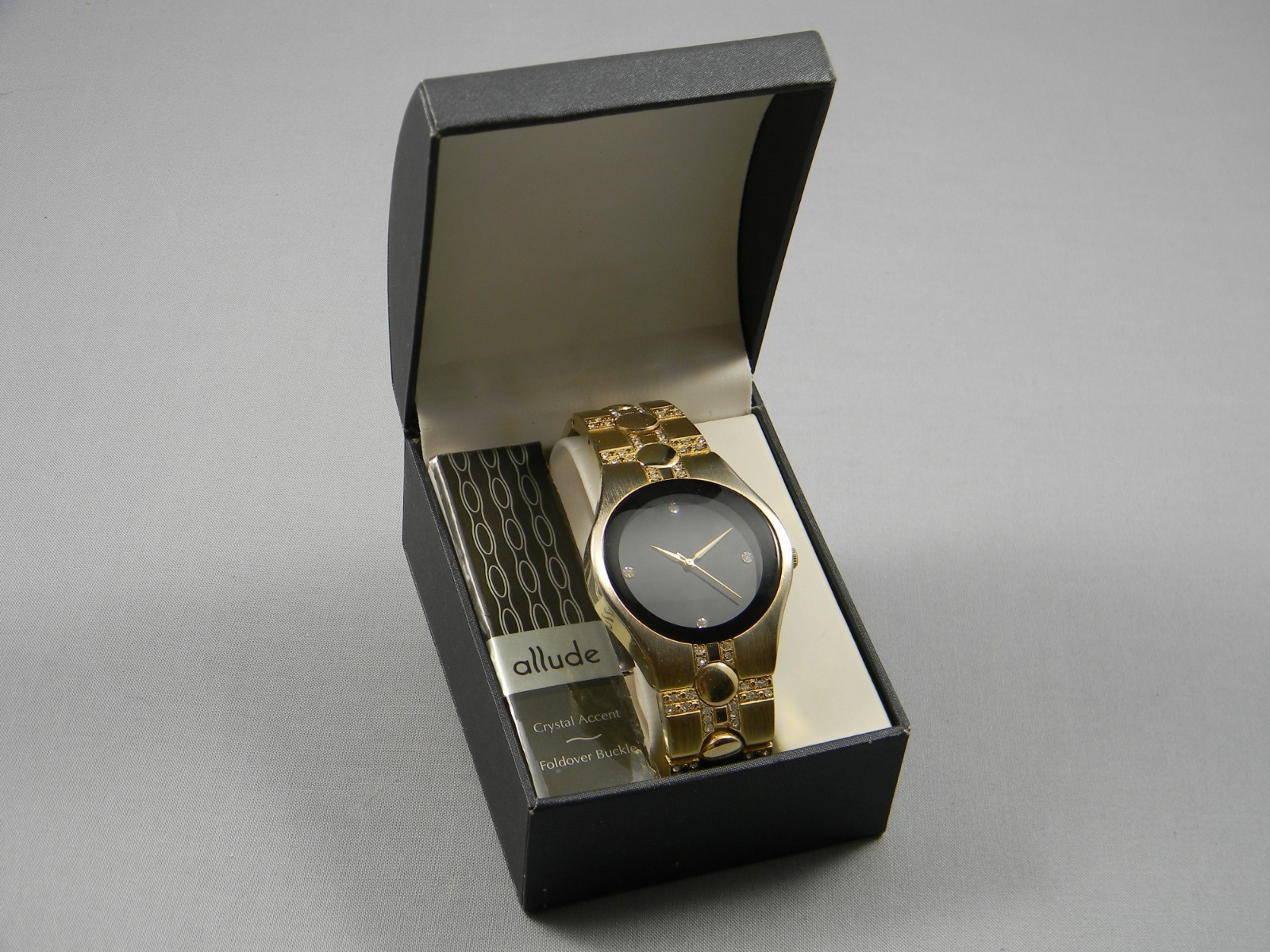 Allude Watch Men 40mm Gold Tone Black Dial Clasp Band New Battery 7.25 to 8″