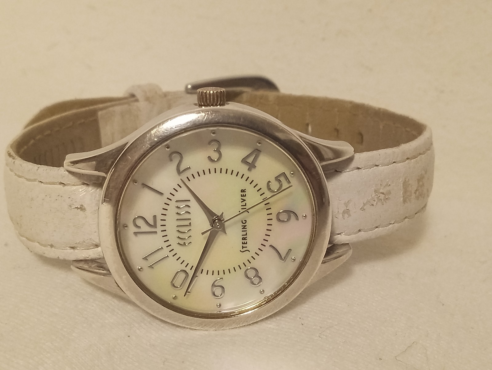 ECCLISSI Sterling Silver Mother of Pearl Ladies Quartz Watch Leather Band