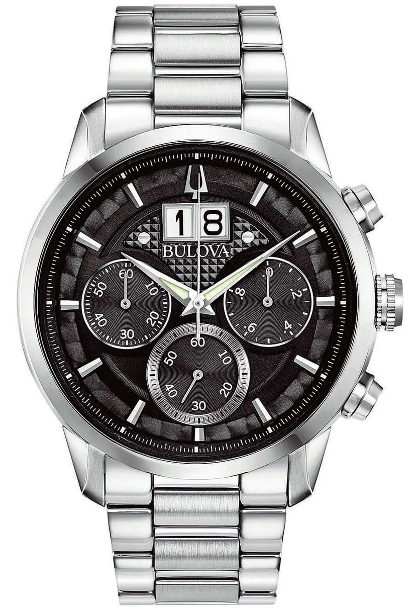 Bulova Sutton Stainless Steel Black Dial Men’s Chronograph Watch 96B319