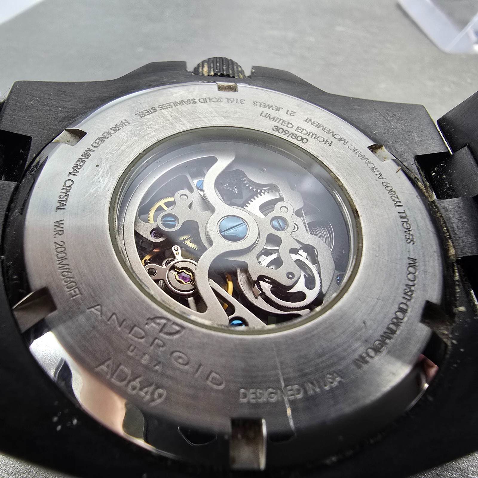 Android Corsair Skeleton Automatic Watch Men 49mm Black Dial Black Round Runs