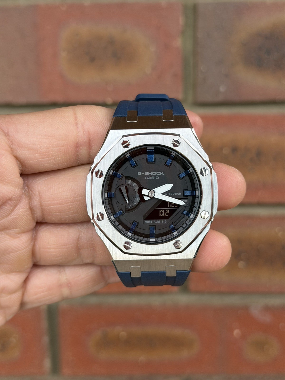 Casio G-Shock GA-2100 Custom Mod Premium SS Case With FKM Band, Navi Blue